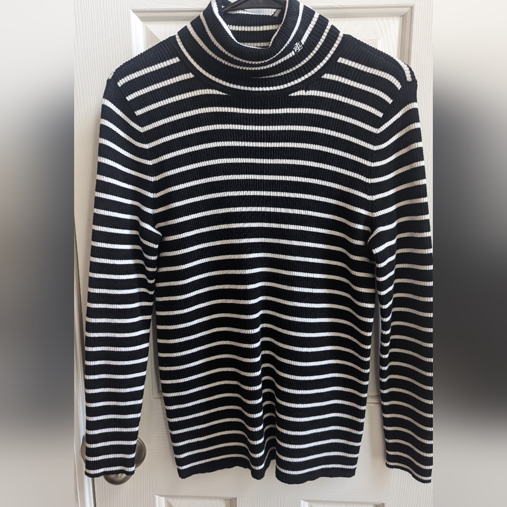 Ralph Lauren Striped Black and White Women's Turtleneck Sweater